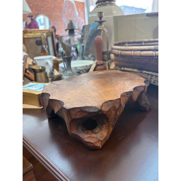 Carved Wood Live Edge Display Stand – Natural Pedestal for Vase or Teapot - Picture 1 of 6